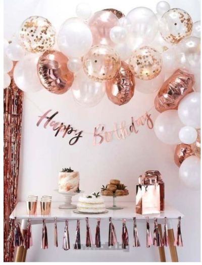 Банер за Рожден Ден в Розово Злато Happy Birthday