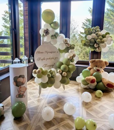 Украса за кръщение, погача или първи рожден ден с мече