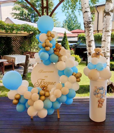 Украса за погача, кръщение или посрещане на бебе със статив и мечета