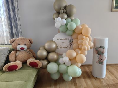 Украса за погача, кръщение или посрещане на бебе със статив и мечета