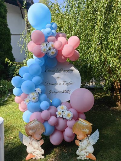 Украса за кръщение с две фигурки ангелчета