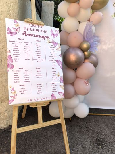 Украса с голяма арка в розови тонове с пеперуди